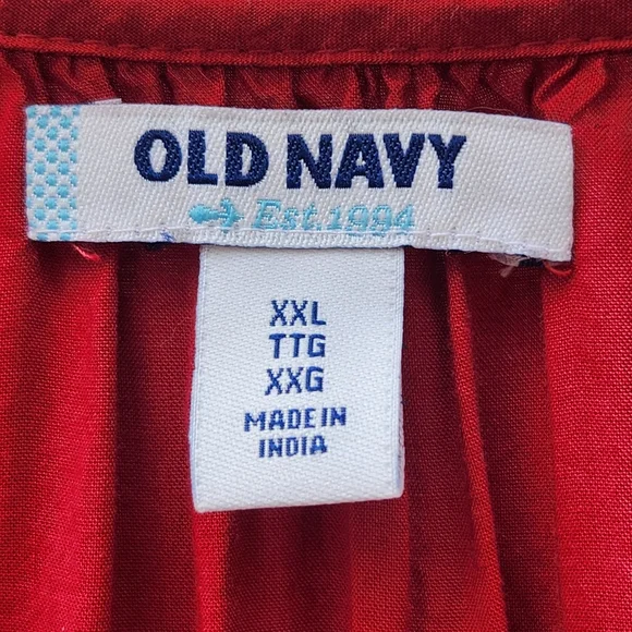OLD NAVY Women’s Dress XXL 2XL Red Embroidered Elastic Waist Front Tie Midi - Picture 3 of 10